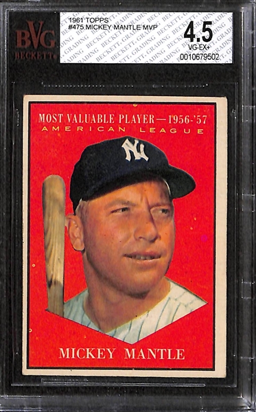 Lot of 3 - 1960-61 Topps Baseball Cards w. Mickey Mantle - BVG 5 & 4.5