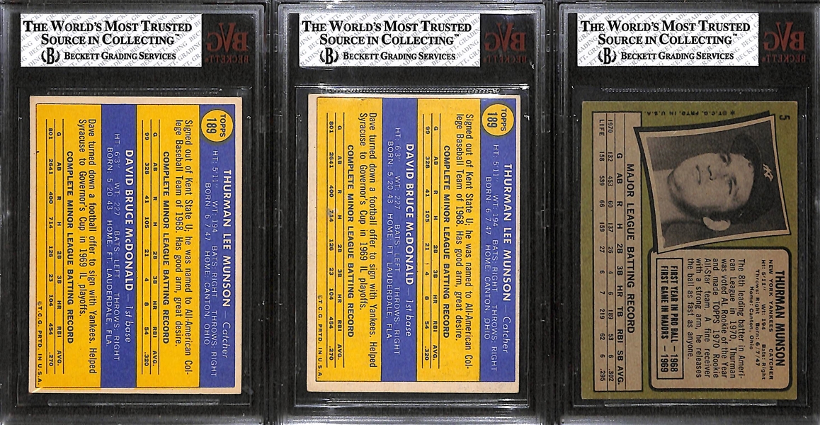 Lot of 3 - Topps Thurman Munson Cards - 1970 & 1971 - BVG