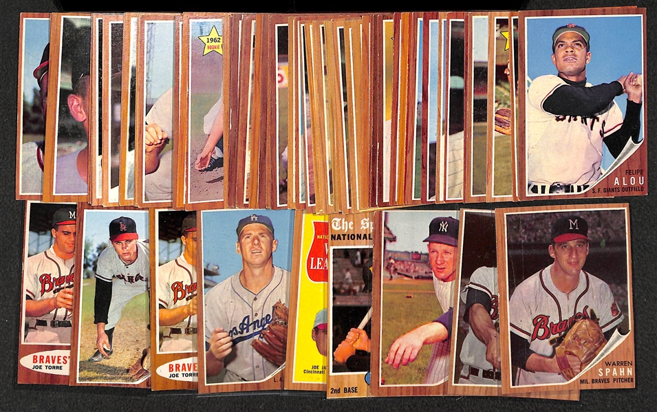 Lot of 70 - 1962 Topps Baseball Cards w. Warren Spahn