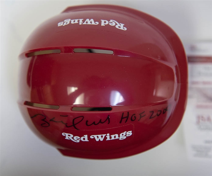 Brett Hull Signed & Inscribed Red Wings Mini Helmet - JSA