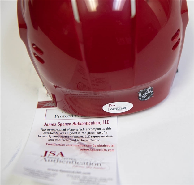 Brett Hull Signed & Inscribed Red Wings Mini Helmet - JSA