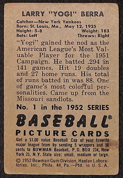 1952 Bowman Yogi Berra Card