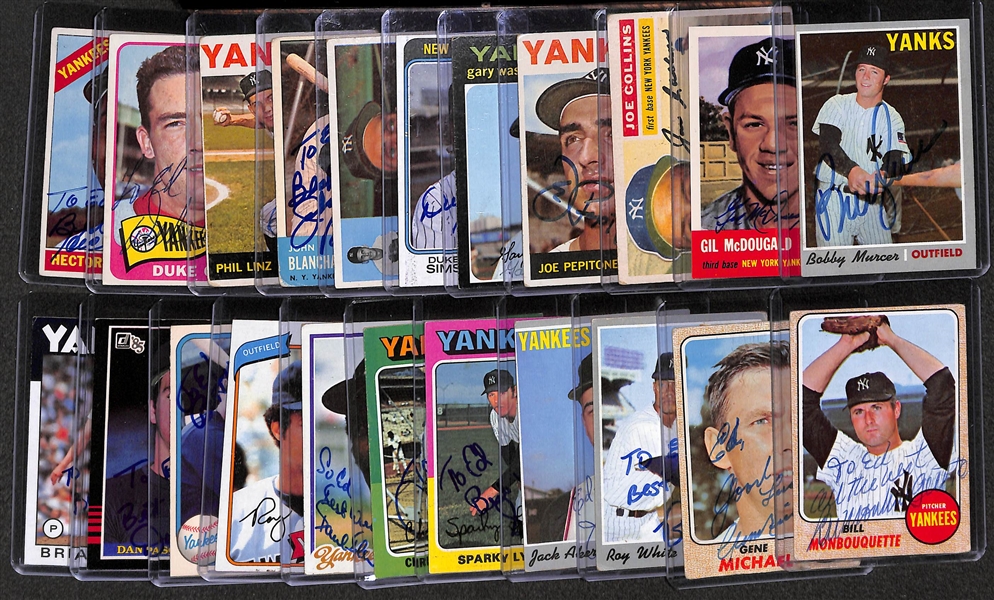 Lot of 22 Autographed Yankee Cards (Mostly 1960s-1970s) w. 1970 Bobby Murcer