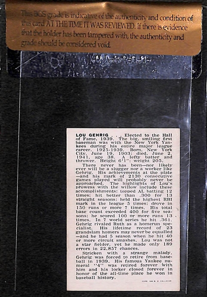 Lou Gehrig 1950 Callahan Hall of Fame Card - Beckett Raw Graded BVG 7.5