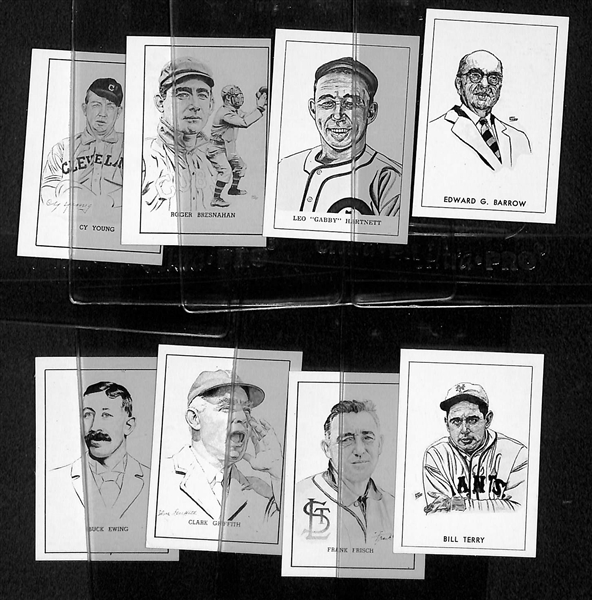 (8) High-Grade 1950 Callahan HOF Cards w/ Cy Young, Bresnahan, Hartnett, Barrow, Ewing, Griffith, Frisch, & Terry