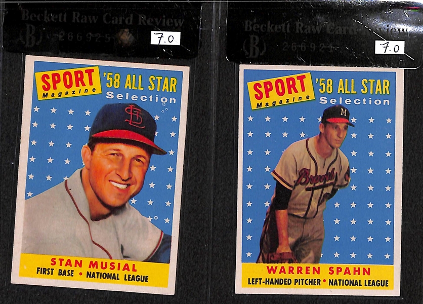 Lot of 7 - 1958 Topps Graded Baseball Cards w. Stan Musial BVG 7.0