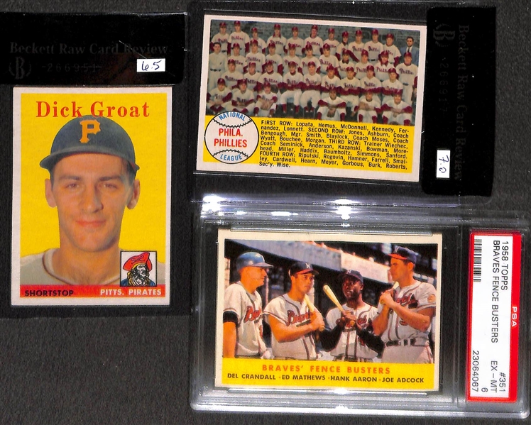 Lot of 7 - 1958 Topps Graded Baseball Cards w. Stan Musial BVG 7.0