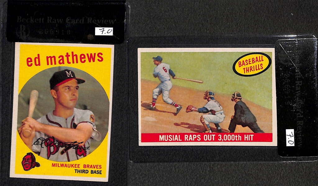 Lot of 7 - 1959 Topps Graded Baseball Cards w. Eddie Mathews BVG 7.0