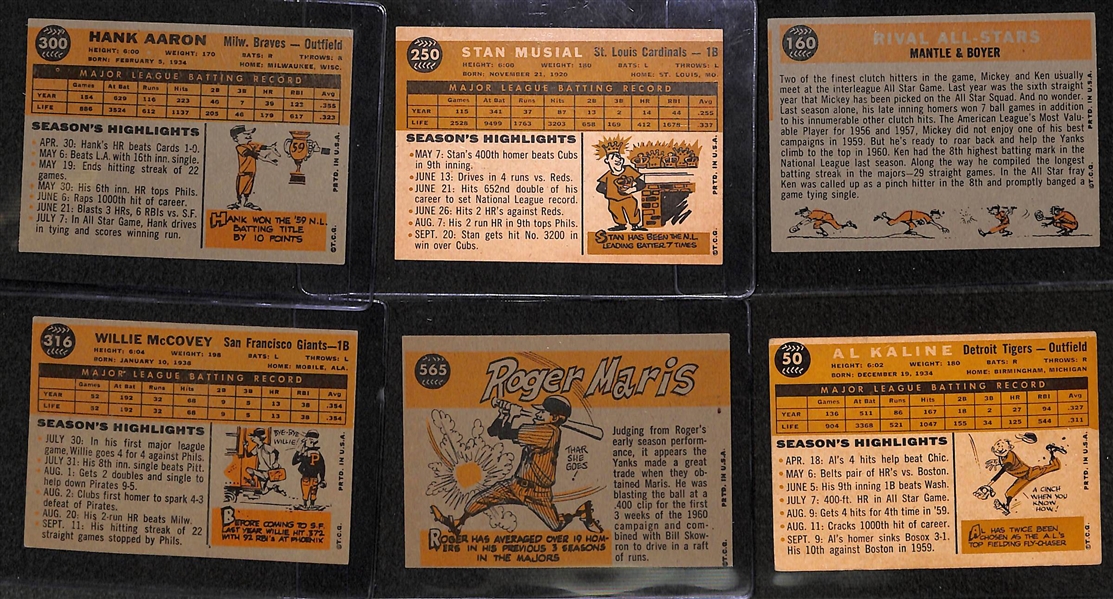Lot of 6 - 1960 Topps Baseball Star Cards w. Hank Aaron