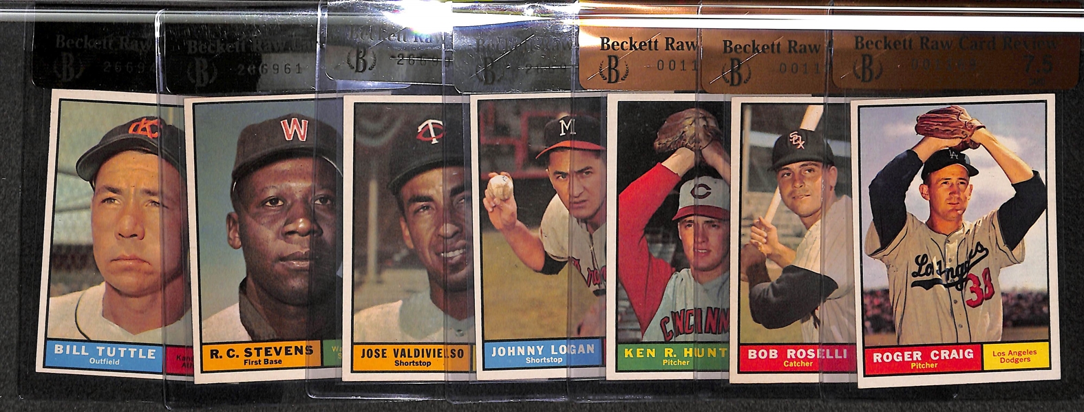Lot of 7 - 1961 Graded High Number Topps Baseball Cards w. Roger Craig BVG 7.5