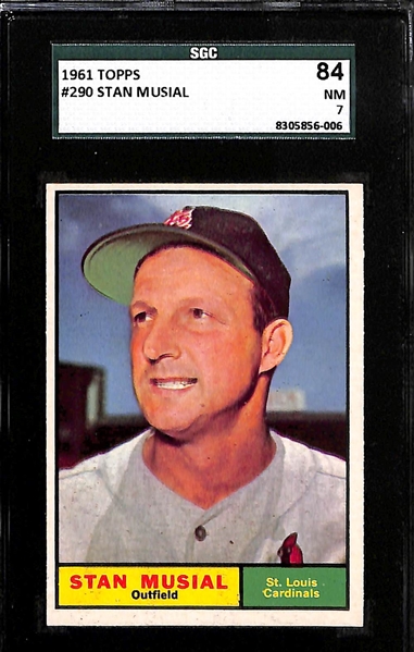 Lot of 2 - 1961 Topps Baseball Cards - Stan Musial SGC 84 (7) & Mantle Blasts HR SGC 84 (7)