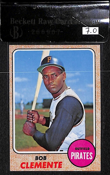 Lot of 2 1968 Topps Baseball Cards - Roberto Clemente & Hank Aaron - Both BVG 7.0