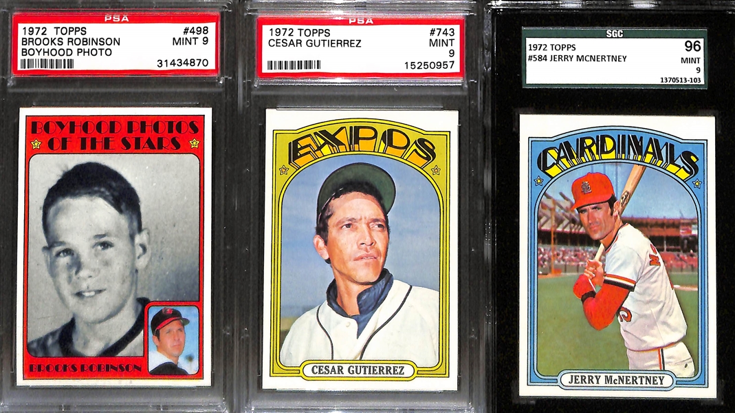 Lot of 5 - 1972 Topps Baseball Cards - All Grade 9 - w. Luis Aparicio In Action PSA 9