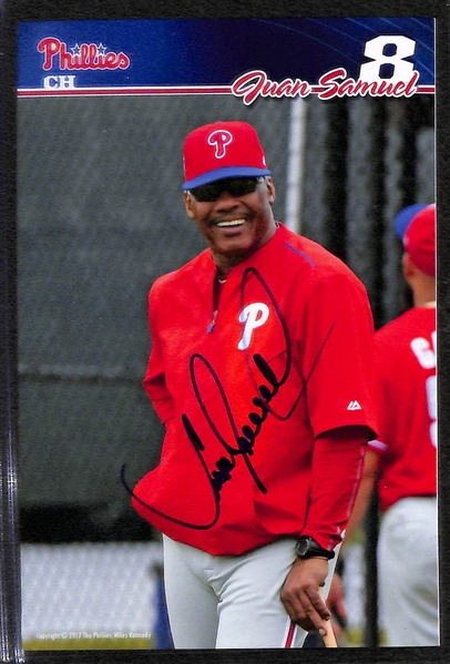 Lot of 30 Juan Samuel Signed Phillies 4x6 Team Issued Photo Cards
