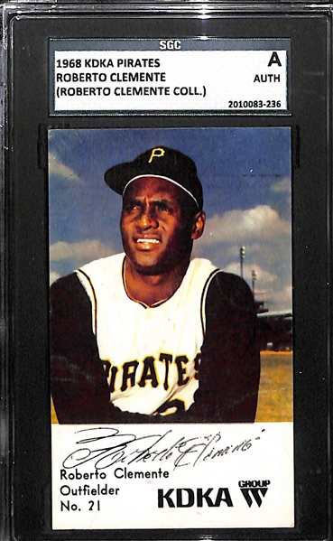 Rare 1968 KDKA Roberto Clemente Baseball Card Which Came Directly From the Clemente Family (Slabbed by SGC and contains a letter of Provenance from Roberto's wife Vera)