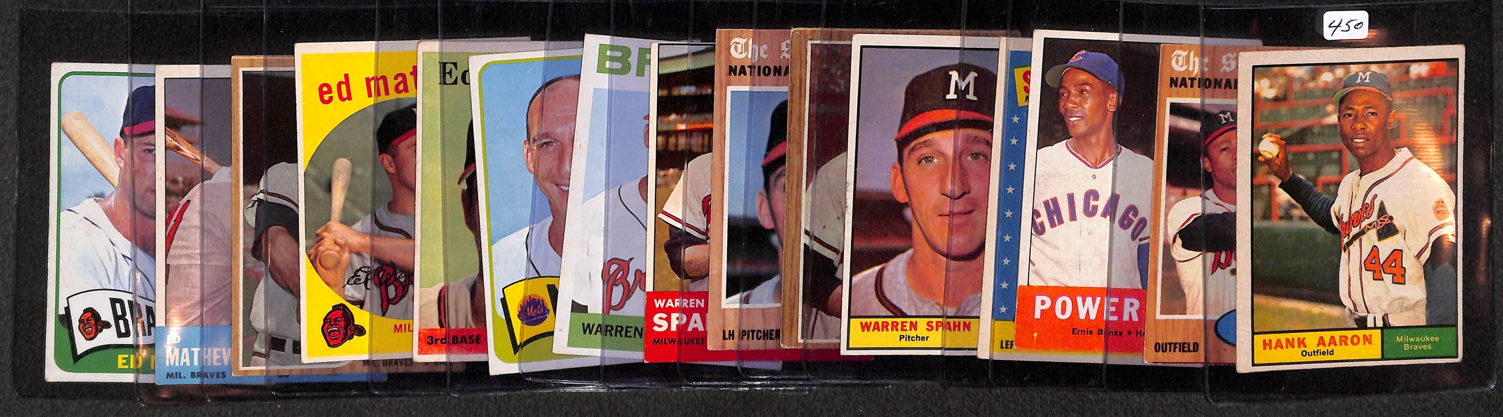 Lot of 15 - 1958-65 Topps HOF Milwaukee Braves Baseball Cards - Aaron, Spahn & Mathews