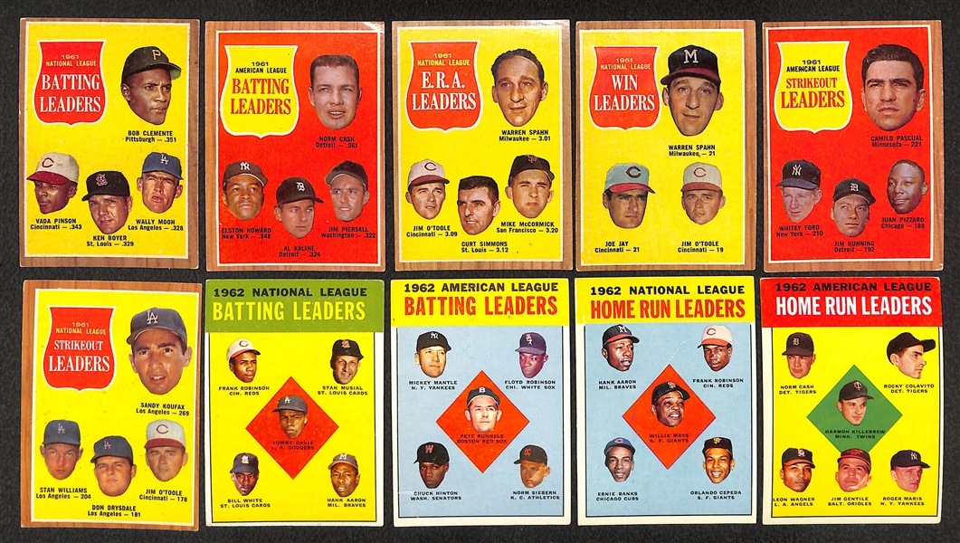 Lot of 33 - 1961-63 Topps Leader Cards w. 1961 Home Run Leader w. Mantle