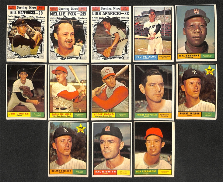 Lot of 21 Assorted 1961 Topps Baseball High Number Cards w. Bill Mazeroski AS