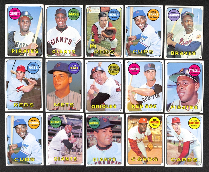 Lot of 20 Different 1969 Topps Superstar Baseball Cards w. Roberto Clemente