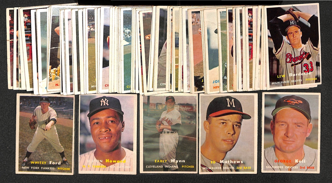 Lot of 100+ 1957 Topps Baseball Cards w. Whitey Ford