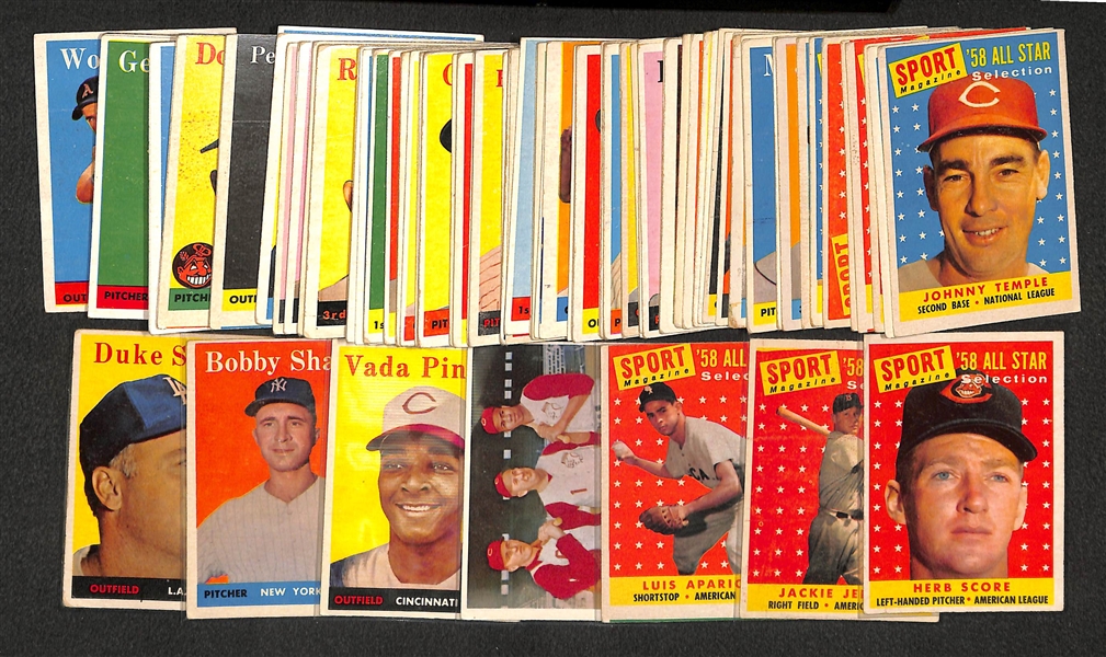 Lot of 100+ 1958 Topps Baseball Cards w. Duke Snider