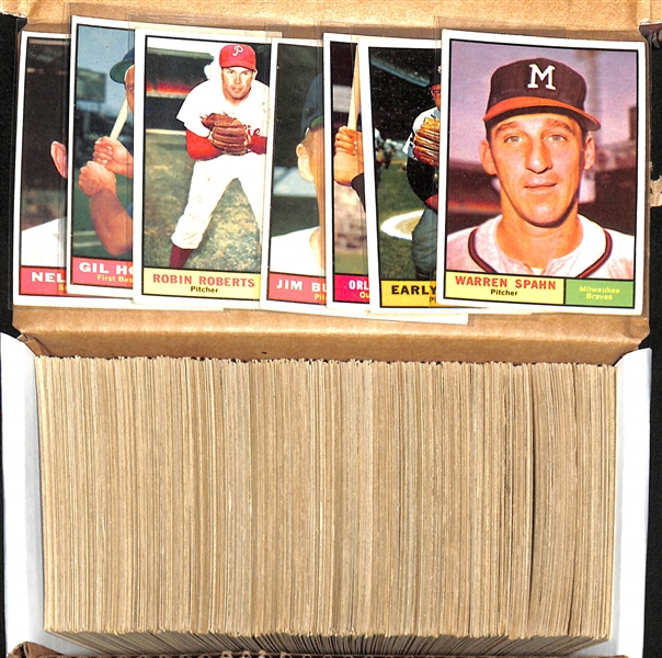 Lot of Approx 370 1961 Topps Baseball Cards w. Warren Spahn