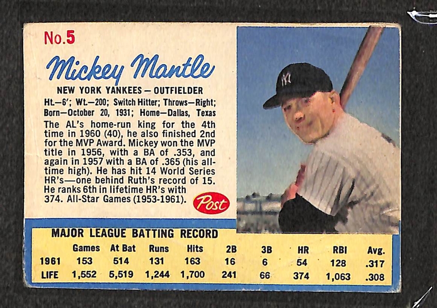 Lot of 100+ 1962 Post Baseball Cards w. Mantle Ad Card & Mantle Regular