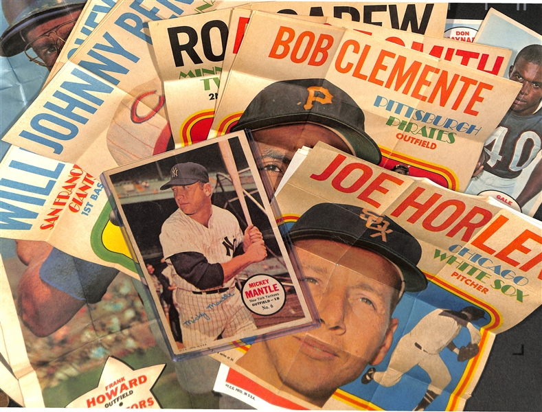 Lot of 53 - Topps Insert Baseball & Football Posters from 1967-1970 w. 1967 Mickey Mantle