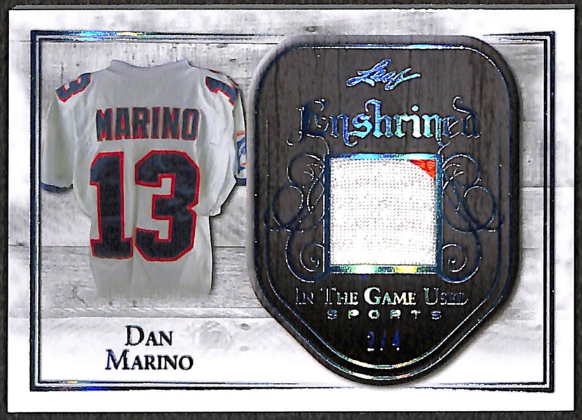Lot of 2 - 2018 Leaf In The Game Used Dan Marino (#2/4) & Cornelius Bennett (#5/6) Jersey Patch Relic Cards