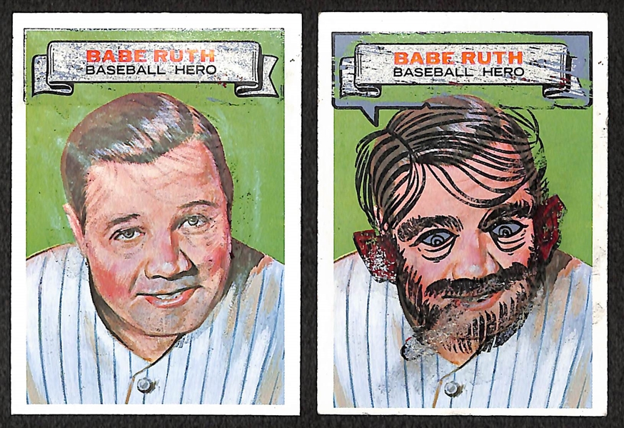 Lot of (2) 1967 Topps Who Am I? Babe Ruth Cards (One Scratched and One Partially Scratched)