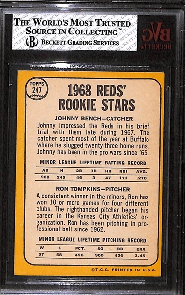 1968 Topps Johnny Bench Rookie Card (Unlisted Error Card) Graded Beckett BVG 5