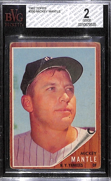 1962 Topps Mickey Mantle Card Graded BVG 2 (Card # 200)