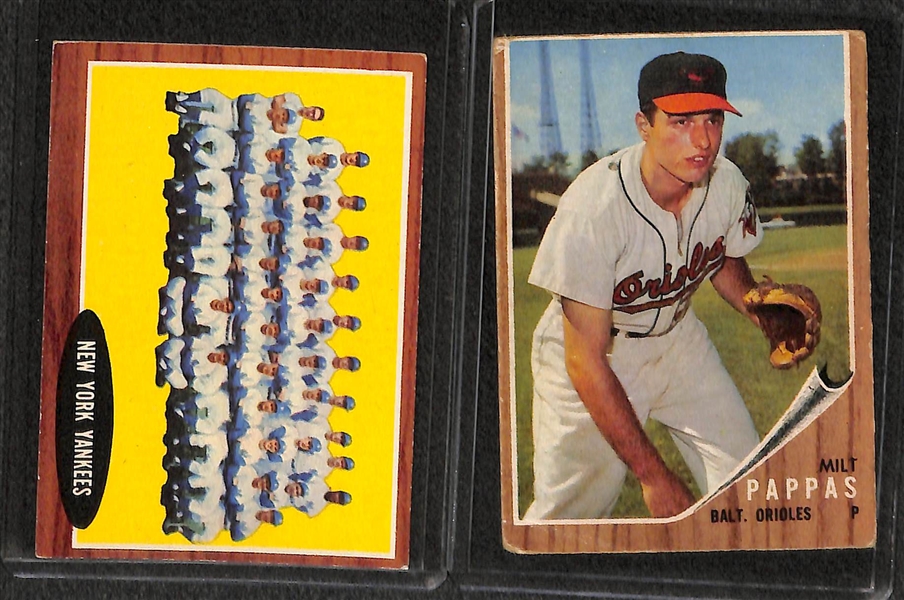 Lot of 11 - 1962 Topps Baseball Cards w. Hank Aaron & Mickey Mantle All Star