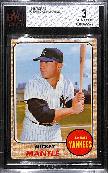 1968 Topps Mickey Mantle Card Graded BVG 3 (Card # 280)