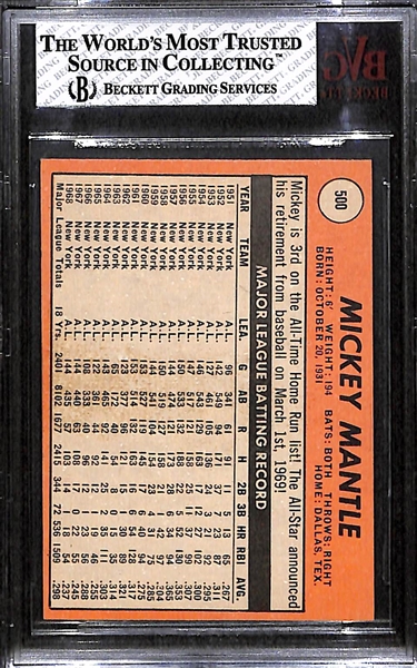 1969 Topps Mickey Mantle Card Graded BVG 5.5 (Card # 500)