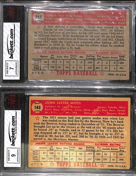 Lot Of 2 Signed 1952 Topps Cards Moss & Diering