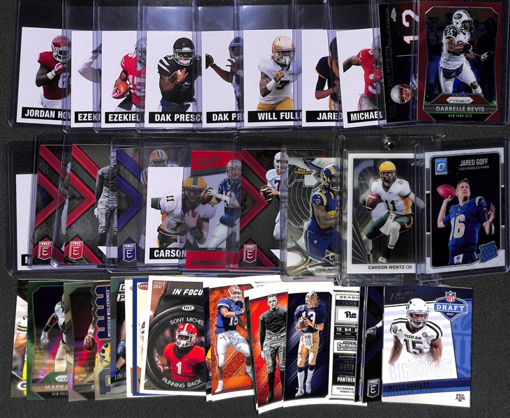 Lot of Over 700 Football Rookie & Star Cards in Full 2-Row Box (Rookies inc. Goff, Gurley, Wentz; Stars Iinc. Brady, Elway)