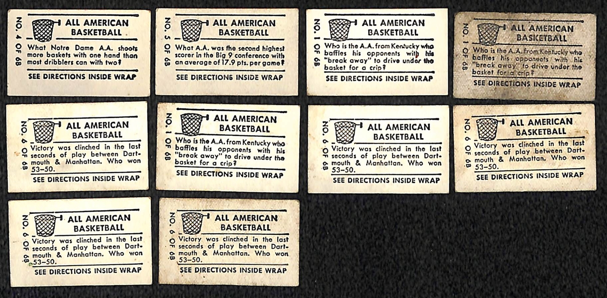 Lot of (10) 1948 Topps Magic Basketball Cards - O'Shea, McIntyre, (3) Beard, (5) Manhattan vs. Dartmouth