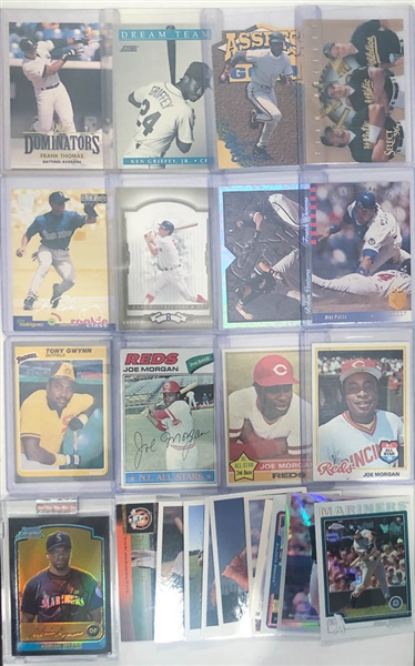 3 Row Box of Baseball Cards - Mostly from the Past 40 Years - w. Mike Trout, Bryce Harper, Willie Mays, & Rhys Hoskins