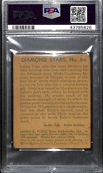 1935 Diamond Stars Jimmie Foxx (#64) PSA 2