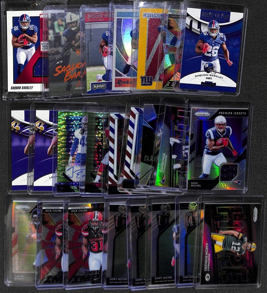 Lot of 24 Football Autograph/Relic/Rookie/Refractor Cards w. Barkley & Mahomes