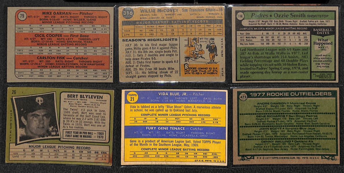 Lot of 14 Baseball HOF & Stars Rookie Cards w. Willie McCovey & Carlton Fisk