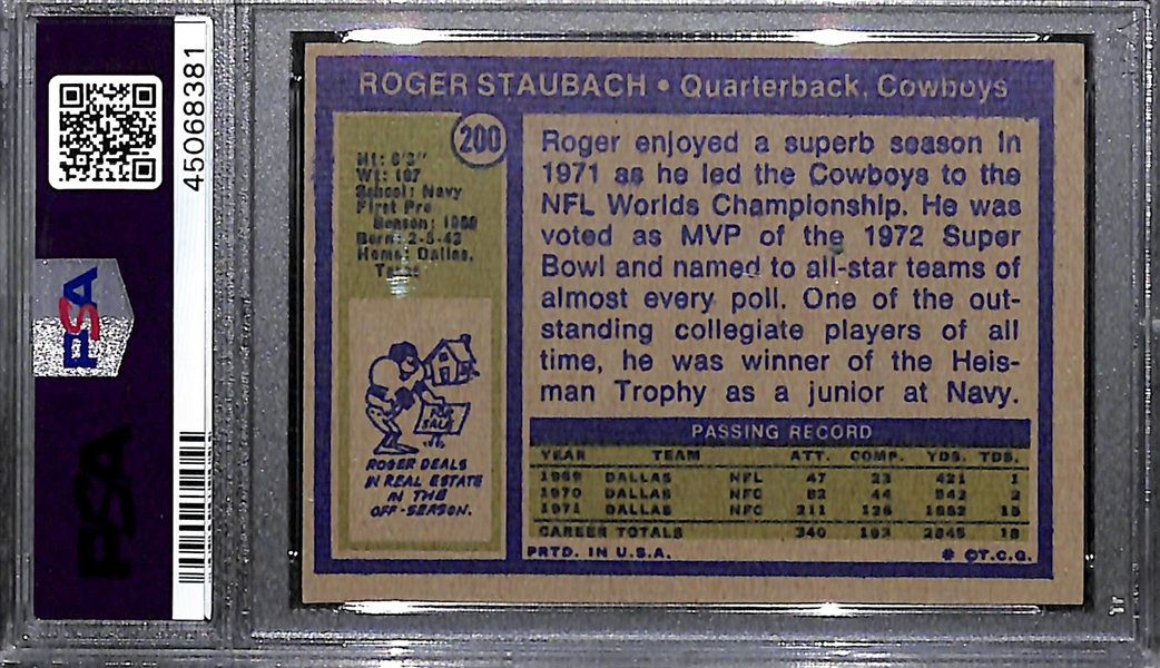 1972 Topps Roger Staubach #200 Rookie Graded PSA 6 EX-Mint