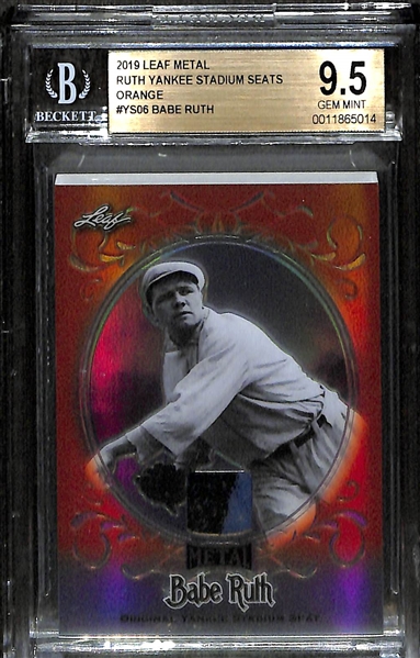 2019 Leaf Metal Babe Ruth Yankee Stadium Seat Card #ed 1/3 (w/ Authentic Seat Relic) Graded BGS 9.5 Gem Mint!  Orange Refractor - ONLY 3 Made!  