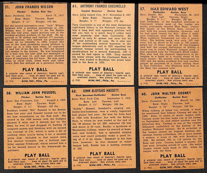 Lot of (6) 1940 Play Ball Signed Boston Red Sox & Boston Bees Cards (JSA Auction Letter) w/ Jack Wilson, Cuccinello, Max West, Posedel, Hassett, Cooney (Cards Are Authentic/Trimmed) - JSA Auction...