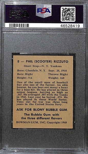 1948 Bowman Phil Rizzuto #8 Rookie Graded PSA 7