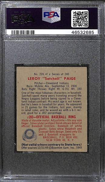 1949 Bowman Satchell Paige (#224) Graded PSA 7