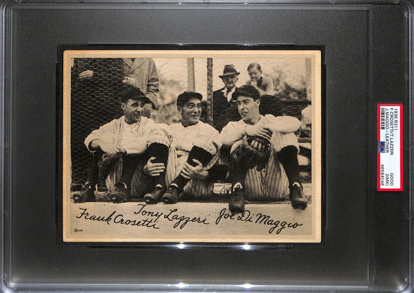 Rare 1936 R311 Joe DiMaggio, Frank Crosetti, and Tony Lazzeri Jumbo Leather Card Graded PSA 2 (MK)