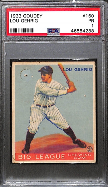1933 Goudey Lou Gehrig Card (#160) Graded PSA 1