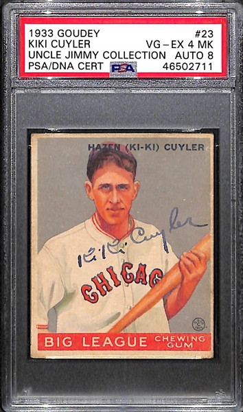 1933 Goudey Kiki Cuyler (HOF) #23 PSA 4 MK (Autograph Grade 8).  Highest Grade (Pop 1) of 7 PSA/DNA Examples (Others Authentic or PSA 1) - d. 1950